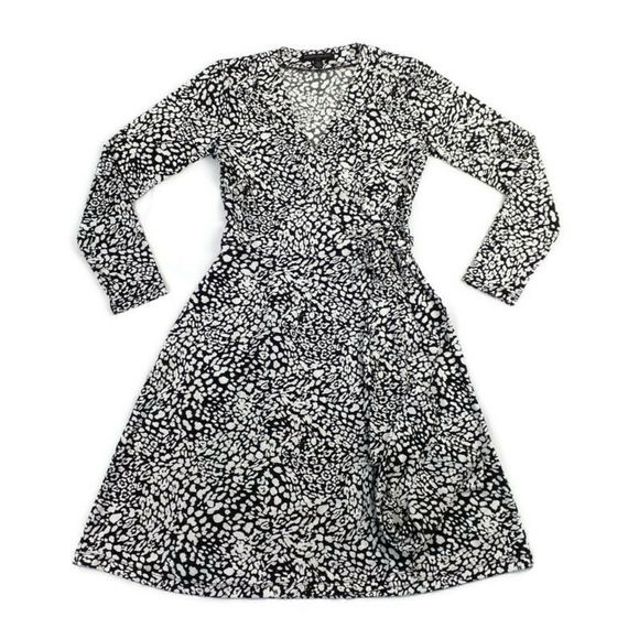 Banana Republic Factory Black White V-Neck Long Sleeve Wrap Dress Women XSP - Picture 9 of 14